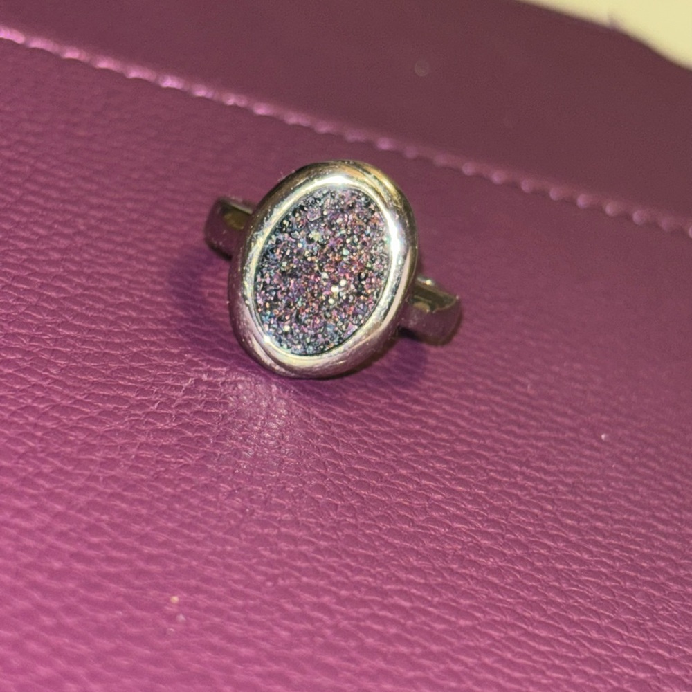Lia Sophia Silver Ring with Purple and Blue Druzy Stone